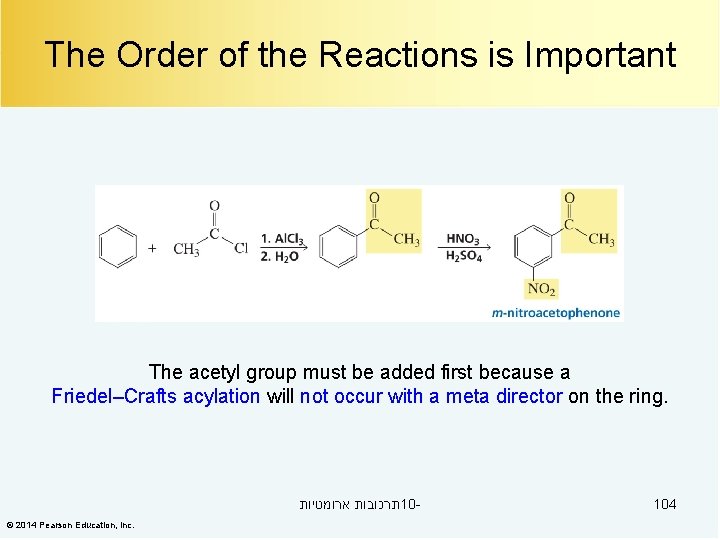 The Order of the Reactions is Important The acetyl group must be added first