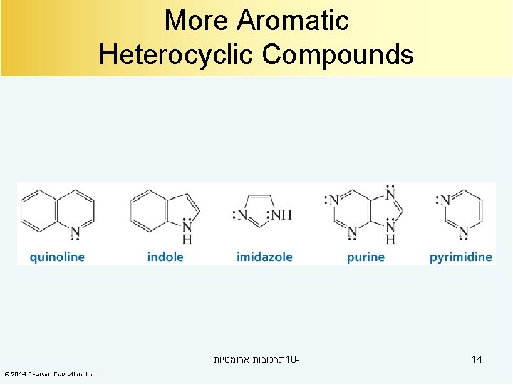 More Aromatic Heterocyclic Compounds תרכובות ארומטיות 10© 2014 Pearson Education, Inc. 14 