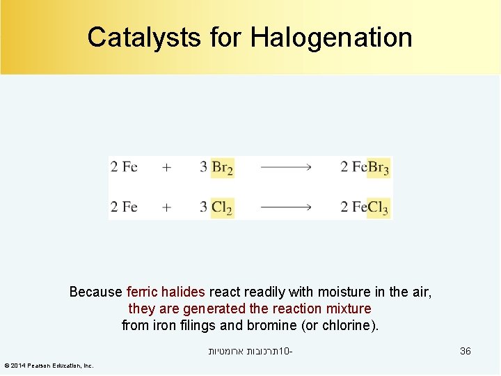 Catalysts for Halogenation Because ferric halides react readily with moisture in the air, they