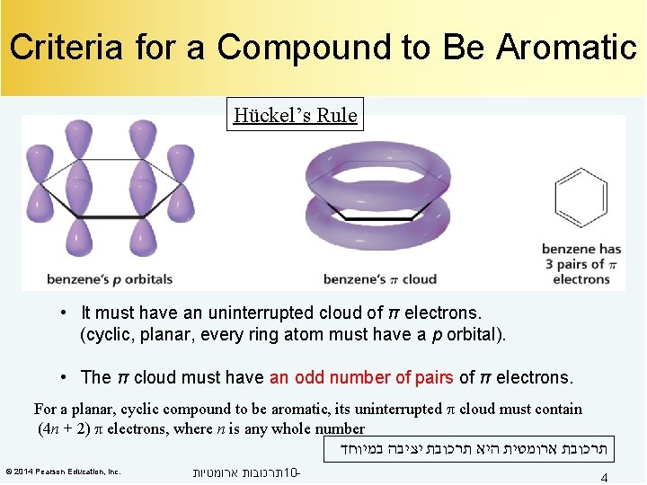 Criteria for a Compound to Be Aromatic Hückel’s Rule • It must have an