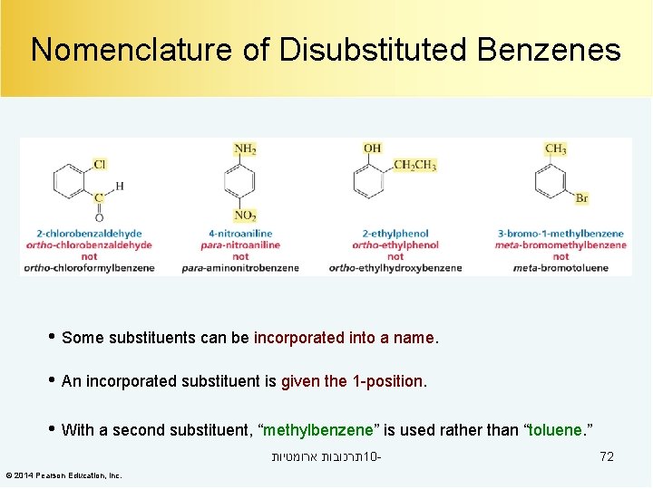 Nomenclature of Disubstituted Benzenes • Some substituents can be incorporated into a name. •