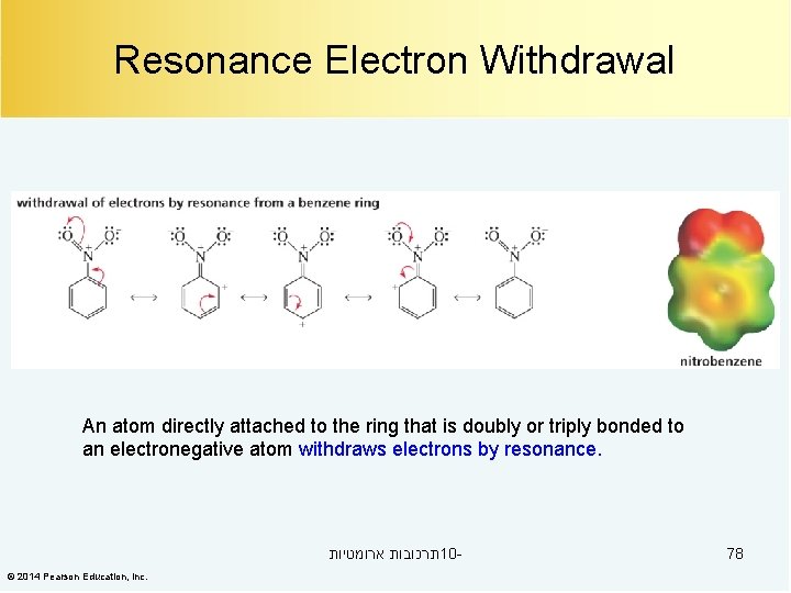 Resonance Electron Withdrawal An atom directly attached to the ring that is doubly or