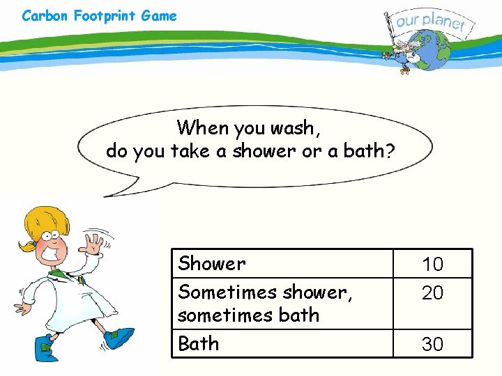 Carbon Footprint Game What size is your carbon footprint? When you wash, do you
