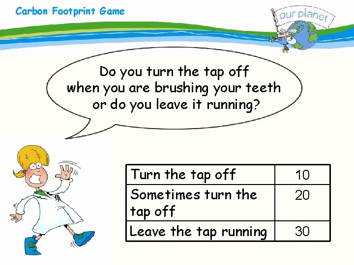 Carbon Footprint Game What size is your carbon footprint? Do you turn the tap