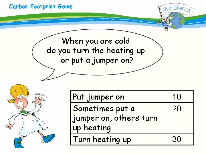 Carbon Footprint Game What size is your carbon footprint? When you are cold do