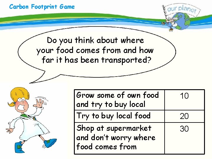 Carbon Footprint Game What size is your carbon footprint? Do you think about where