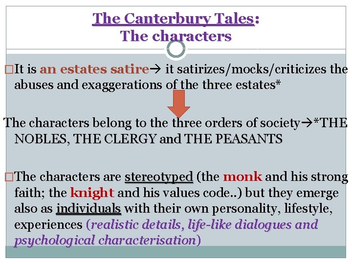 The Canterbury Tales: The characters �It is an estates satire it satirizes/mocks/criticizes the abuses