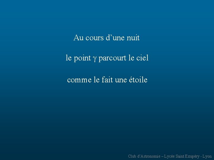 Au cours d’une nuit le point parcourt le ciel comme le fait une étoile