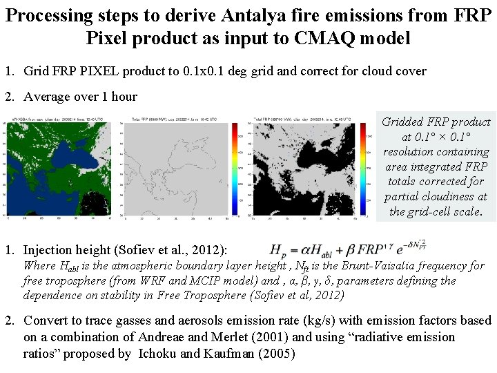 Processing steps to derive Antalya fire emissions from FRP Pixel product as input to