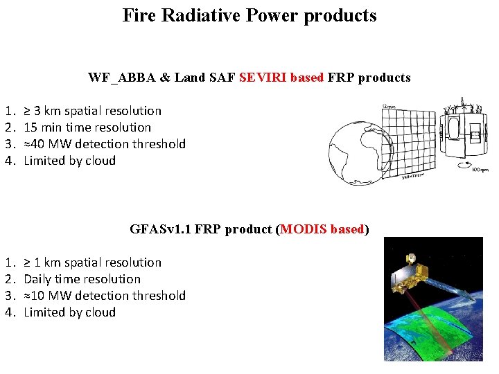 Fire Radiative Power products WF_ABBA & Land SAF SEVIRI based FRP products 1. 2.