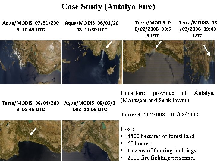 Case Study (Antalya Fire) Aqua/MODIS 07/31/200 8 10: 45 UTC Aqua/MODIS 08/01/20 08 11: