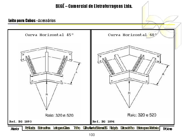 BEGÊ – Comercial de Eletroferragens Ltda. Leito para Cabos - Acessórios Curva Horizontal 45º