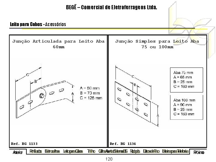 BEGÊ – Comercial de Eletroferragens Ltda. Leito para Cabos - Acessórios Junção Articulada para