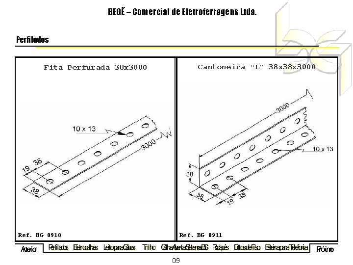 BEGÊ – Comercial de Eletroferragens Ltda. Perfilados Cantoneira “L” 38 x 3000 Fita Perfurada