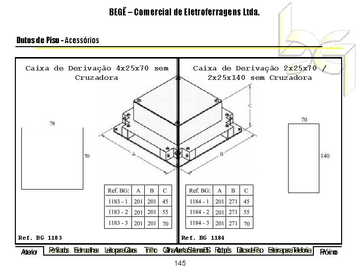 BEGÊ – Comercial de Eletroferragens Ltda. Dutos de Piso - Acessórios Caixa de Derivação