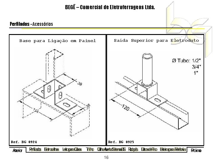 BEGÊ – Comercial de Eletroferragens Ltda. Perfilados - Acessórios Saída Superior para Eletroduto Base