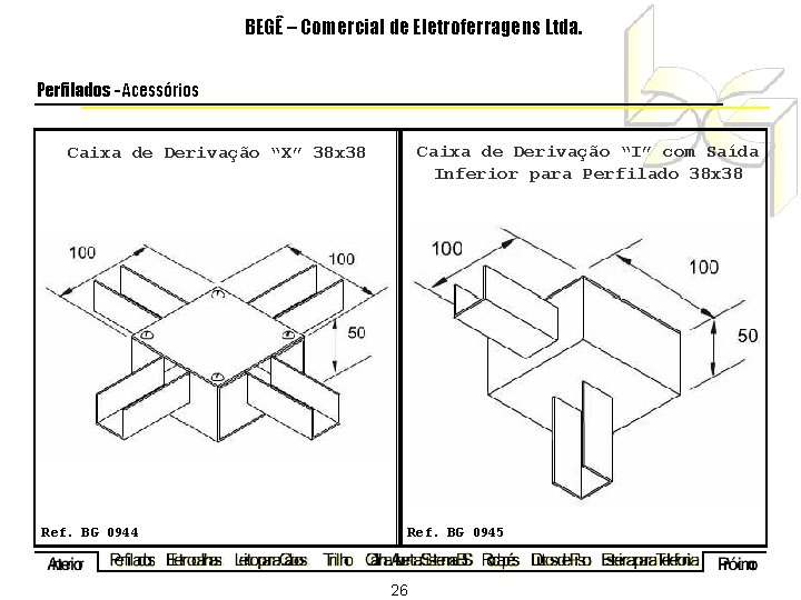 BEGÊ – Comercial de Eletroferragens Ltda. Perfilados - Acessórios Caixa de Derivação “I” com