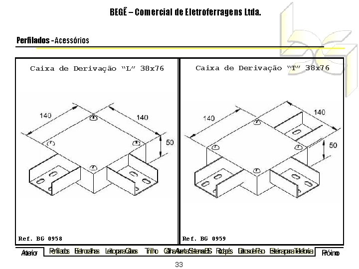 BEGÊ – Comercial de Eletroferragens Ltda. Perfilados - Acessórios Caixa de Derivação “T” 38