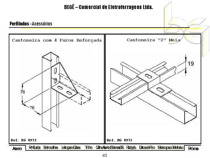 BEGÊ – Comercial de Eletroferragens Ltda. Perfilados - Acessórios Cantoneira “Z” Meia Cantoneira com