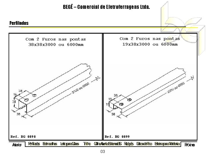 BEGÊ – Comercial de Eletroferragens Ltda. Perfilados Com 2 Furos nas pontas 19 x