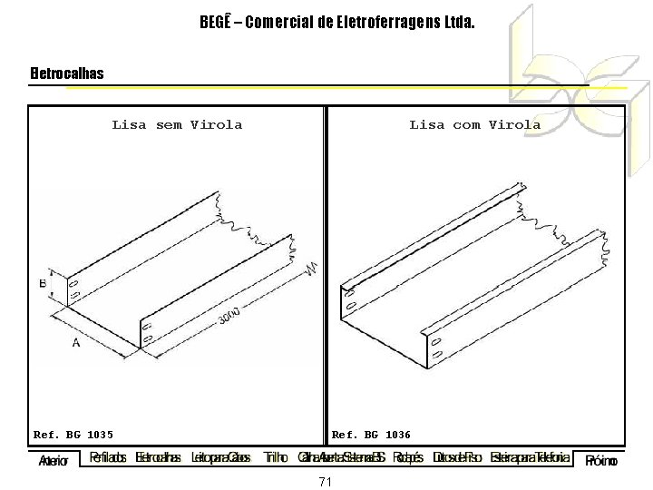BEGÊ – Comercial de Eletroferragens Ltda. Eletrocalhas Lisa sem Virola Lisa com Virola Ref.
