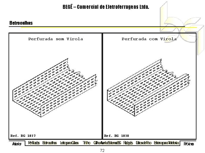 BEGÊ – Comercial de Eletroferragens Ltda. Eletrocalhas Perfurada sem Virola Perfurada com Virola Ref.