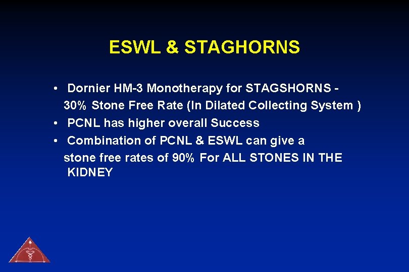 ESWL & STAGHORNS • Dornier HM-3 Monotherapy for STAGSHORNS 30% Stone Free Rate (In