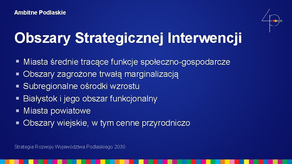 Ambitne Podlaskie Obszary Strategicznej Interwencji Miasta średnie tracące funkcje społeczno-gospodarcze Obszary zagrożone trwałą marginalizacją