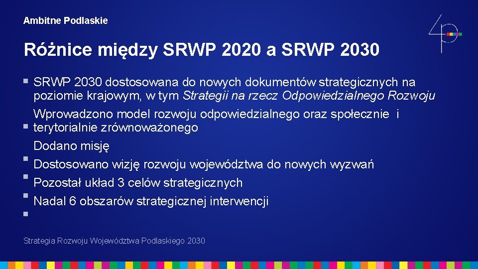 Ambitne Podlaskie Różnice między SRWP 2020 a SRWP 2030 dostosowana do nowych dokumentów strategicznych