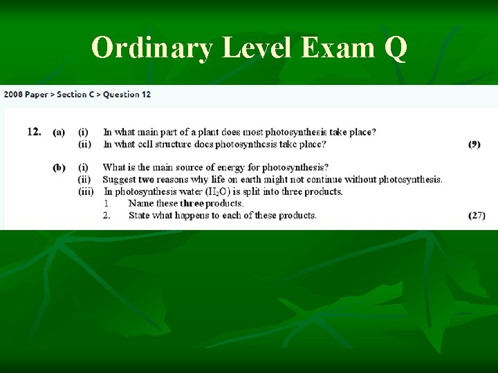 Ordinary Level Exam Q 