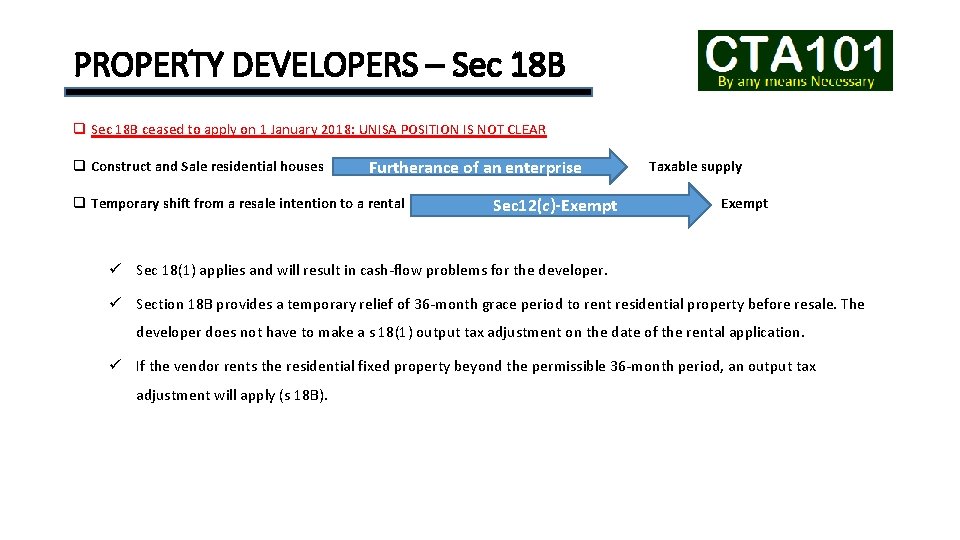 PROPERTY DEVELOPERS – Sec 18 B q Sec 18 B ceased to apply on