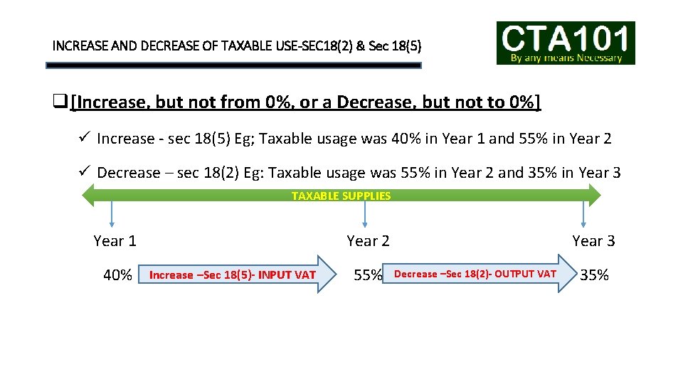 INCREASE AND DECREASE OF TAXABLE USE-SEC 18(2) & Sec 18(5) q[Increase, but not from