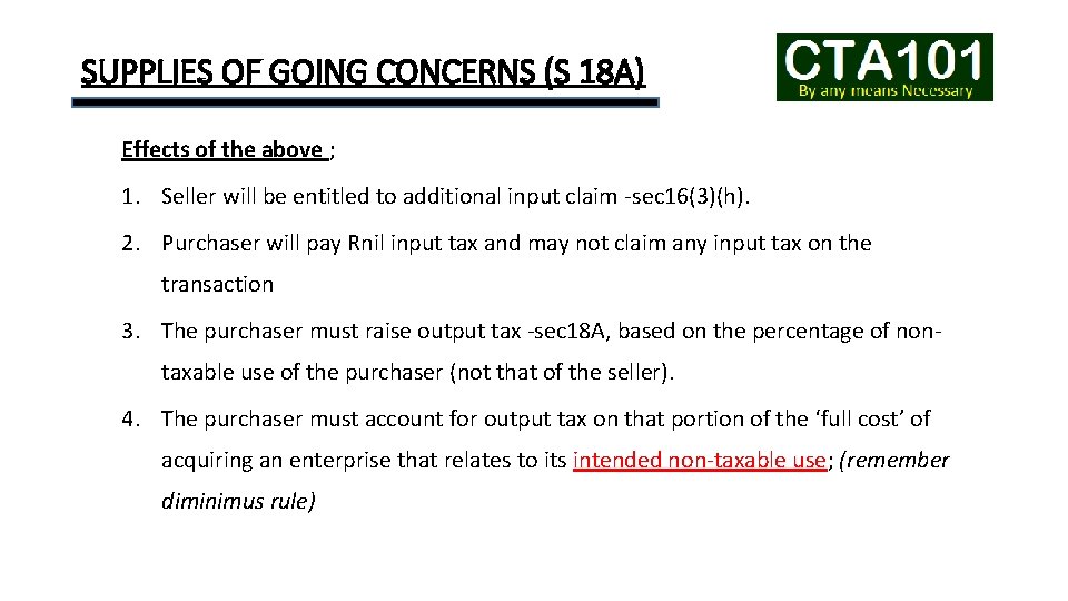 SUPPLIES OF GOING CONCERNS (S 18 A) Effects of the above ; 1. Seller