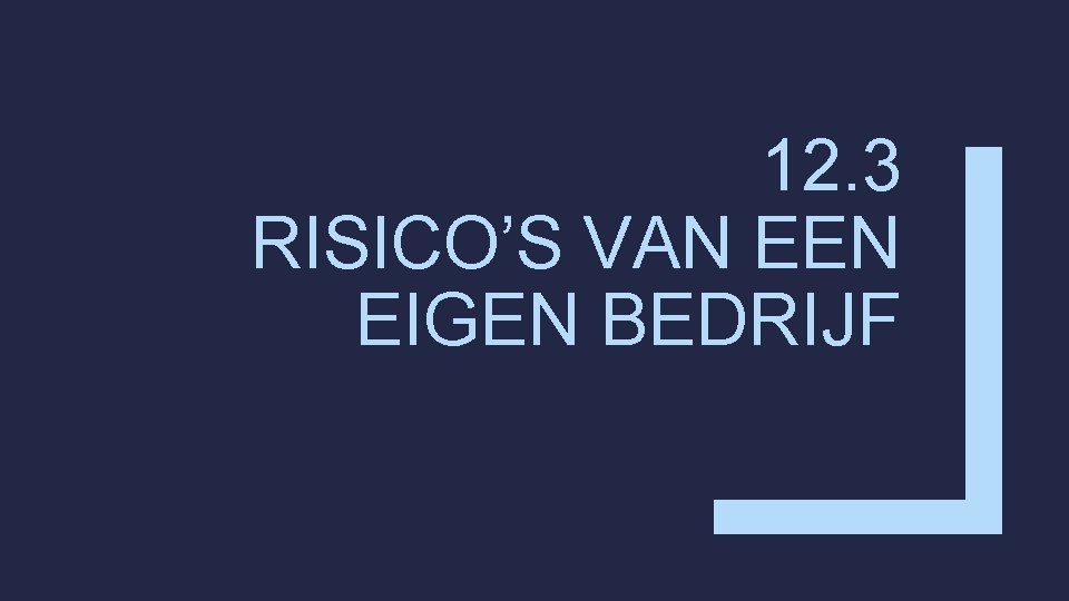 12. 3 RISICO’S VAN EEN EIGEN BEDRIJF 