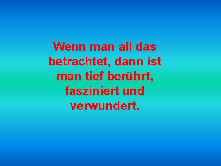 Wenn man all das betrachtet, dann ist man tief berührt, fasziniert und verwundert. 