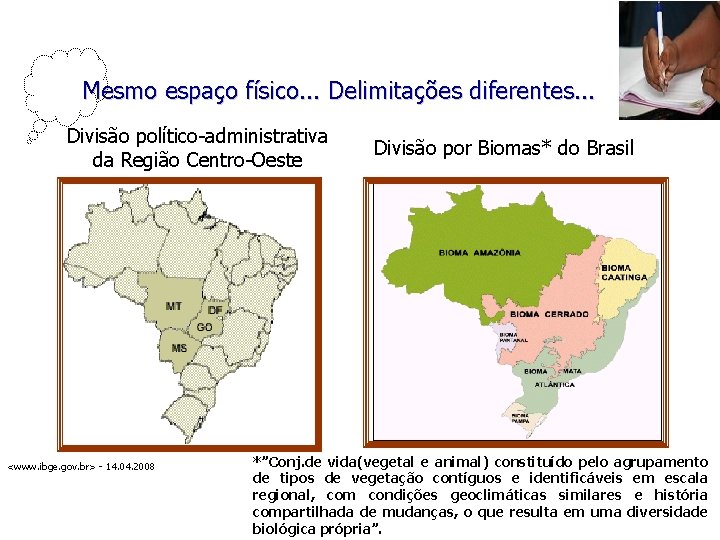 Mesmo espaço físico. . . Delimitações diferentes. . . Divisão político-administrativa da Região Centro-Oeste