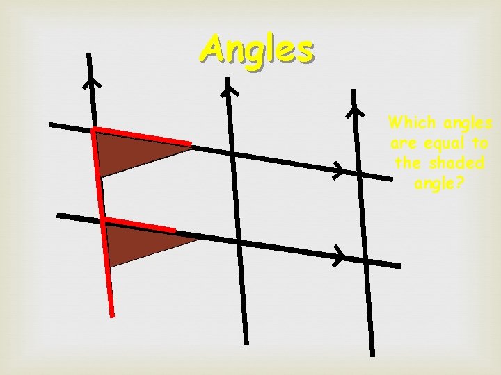 Angles Which angles are equal to the shaded angle?  Angles Which angles are equal to the shaded angle?