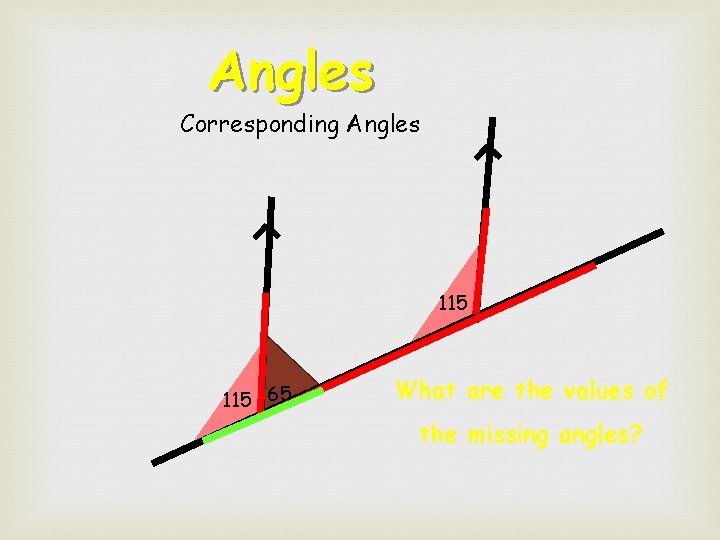 Angles Corresponding Angles 115 65 What are the values of the missing angles?  Angles Corresponding Angles 115 65 What are the values of the missing angles?