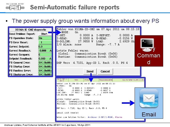 Semi-Automatic failure reports • The power supply group wants information about every PS error