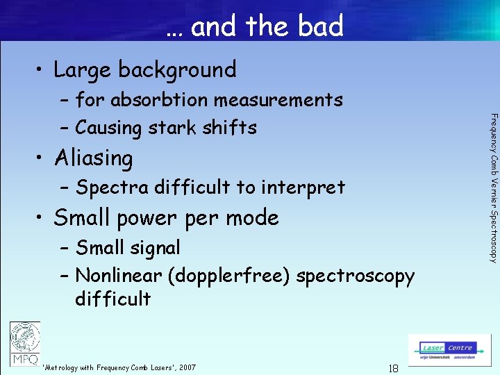… and the bad • Large background • Aliasing – Spectra difficult to interpret