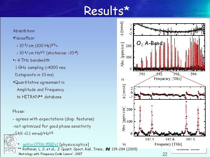 Results* Absorbtion: • Noisefloor O 2 A-Band Frequency Comb Vernier Spectroscopy < 10 -5/cm