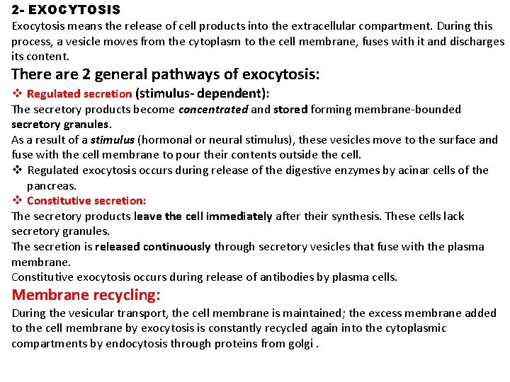 2 - EXOCYTOSIS Exocytosis means the release of cell products into the extracellular compartment.