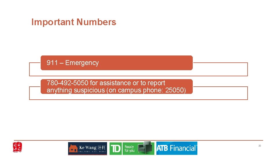 Important Numbers 911 – Emergency 780 -492 -5050 for assistance or to report anything