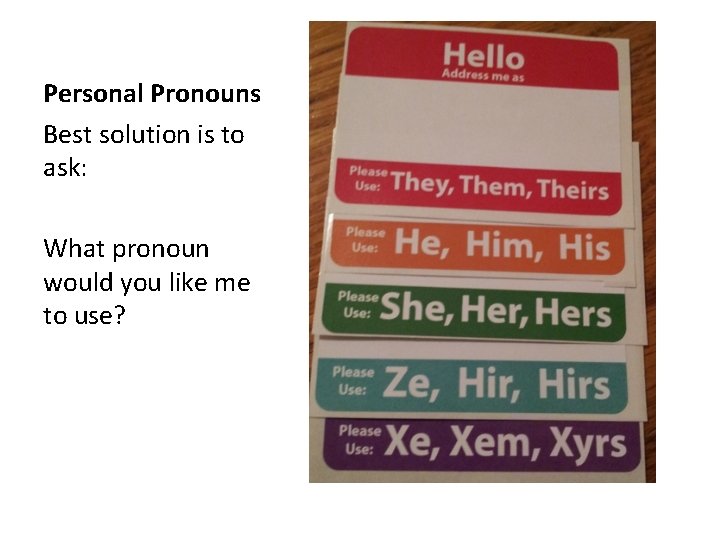 Personal Pronouns Best solution is to ask: What pronoun would you like me to