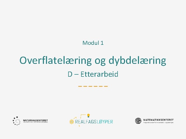 Modul 1 Overflatelæring og dybdelæring D – Etterarbeid 