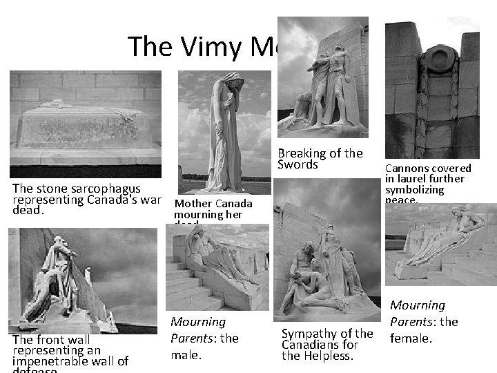 The Vimy Memorial Breaking of the Swords The stone sarcophagus representing Canada's war Mother