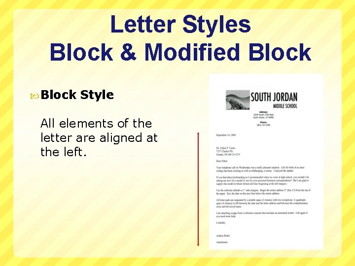 Letter Styles Block & Modified Block Style All elements of the letter are aligned