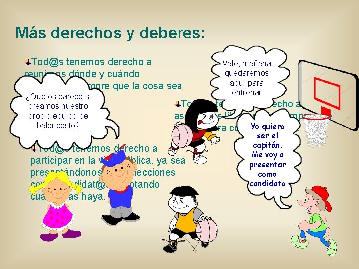 Más derechos y deberes: Tod@s tenemos derecho a Vale, mañana quedaremos reunirnos dónde y