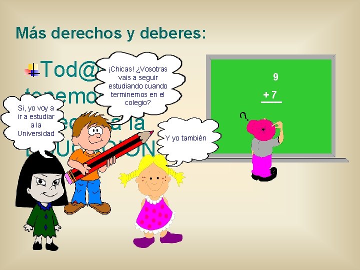 Más derechos y deberes: Tod@s tenemos derecho a la EDUCACIÓN. Si, yo voy a