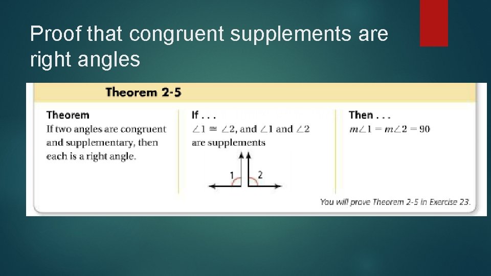 Proof that congruent supplements are right angles 